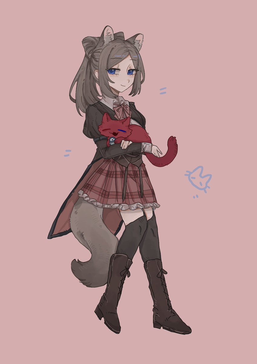 1girl, ???_(assault_lily), animal, animal_ear_fluff, animal_ears, animalization, assault_lily, black_thighhighs