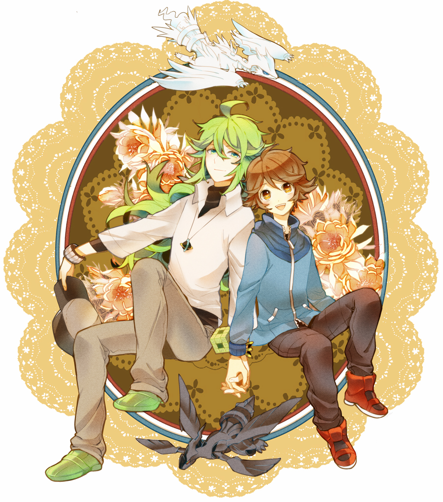 2boys, bad_id, bangle, baseball_cap, brown_eyes, brown_hair, fushitasu, green_eyes