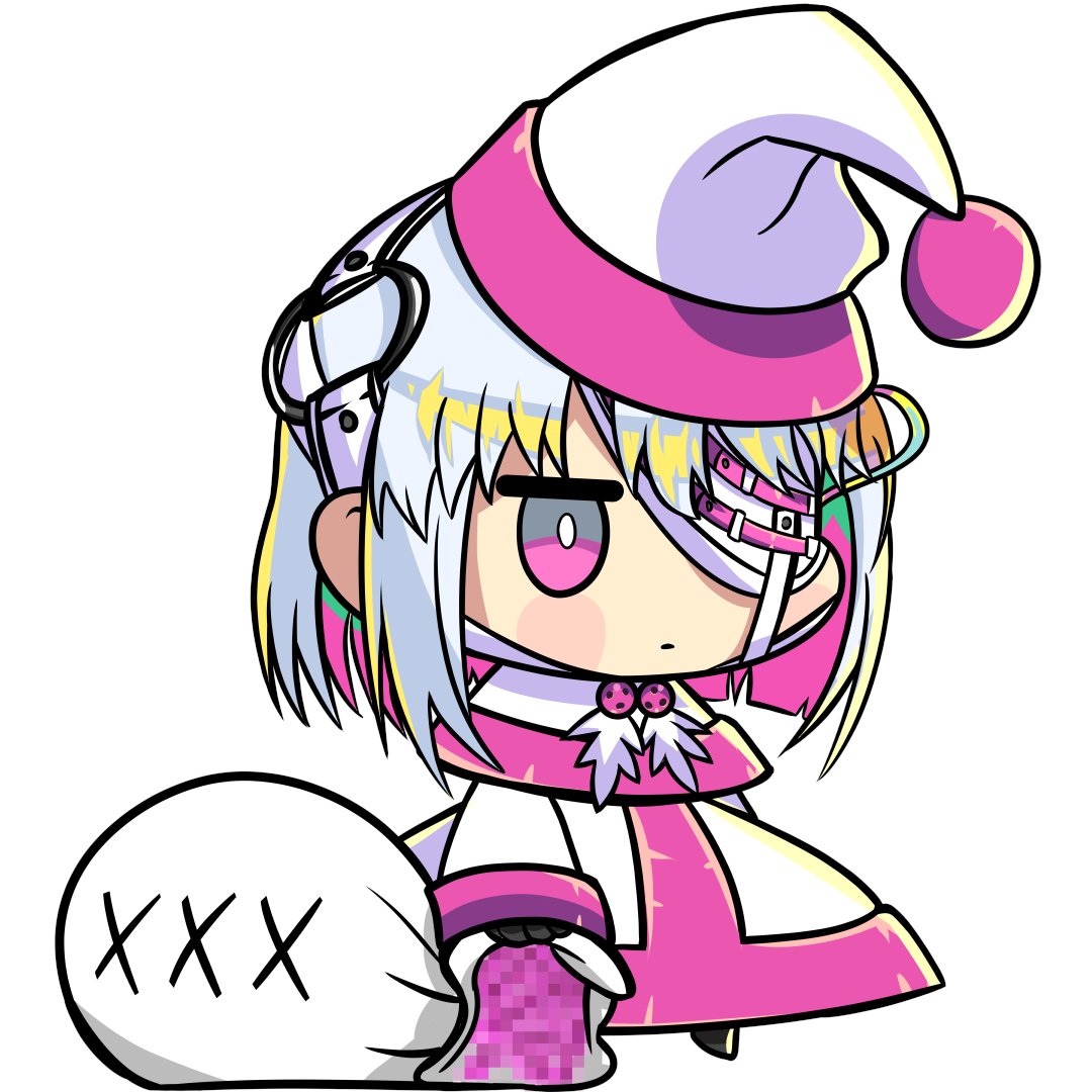 1girl, capelet, censored, chibi, closed_mouth, colored_inner_hair, dohna_dohna_issho_ni_warui_koto_o_shiyou, dress