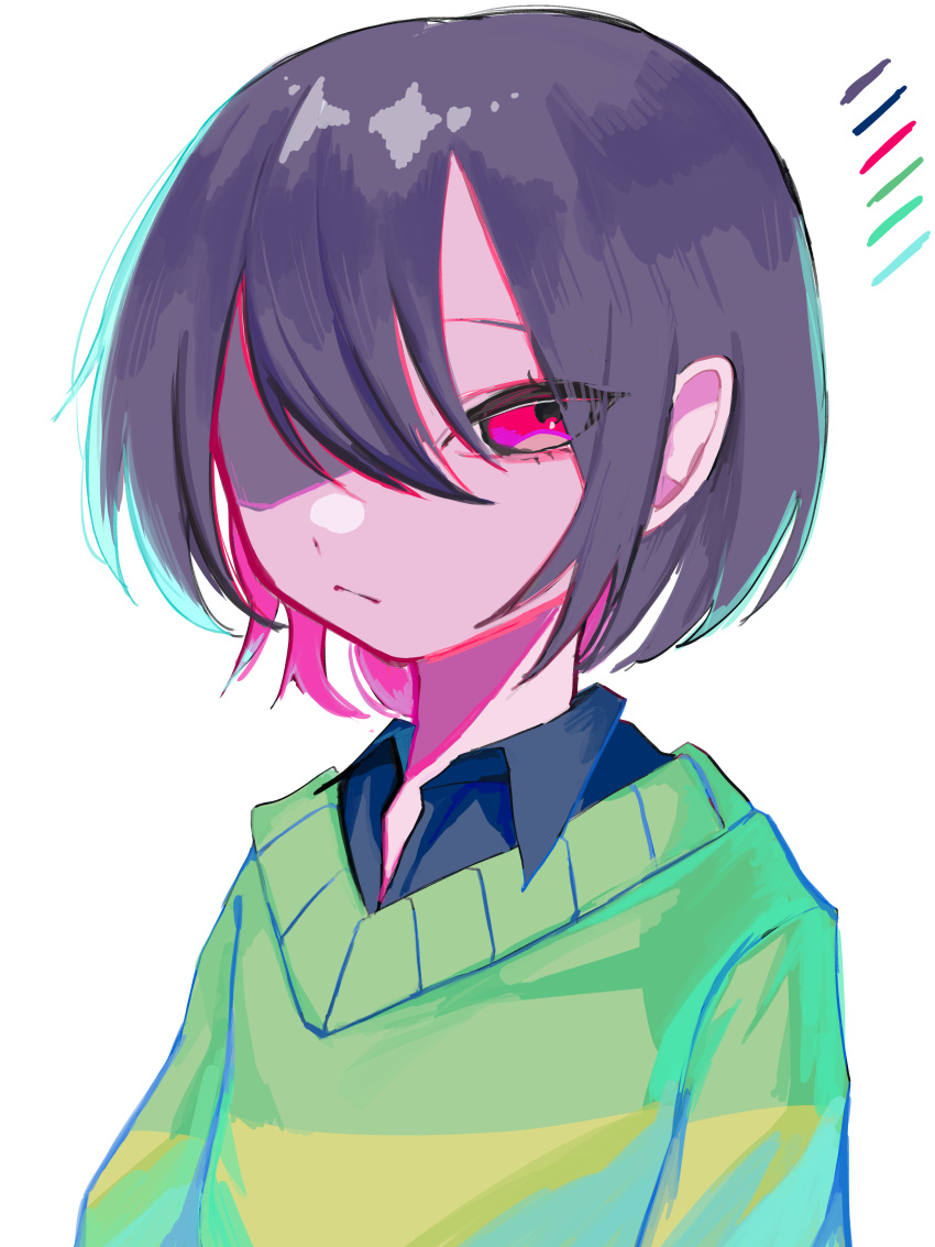 1other, absurdres, black_shirt, brown_hair, chara_(undertale), closed_mouth, collared_shirt, color_guide