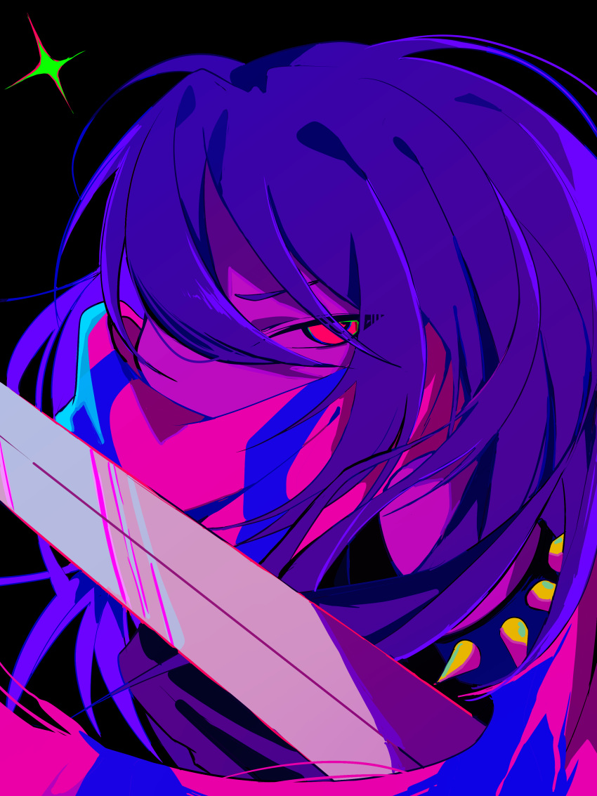 1girl, absurdres, alternate_universe, blue_hair, bracelet, colored_skin, commentary_request, deltarune