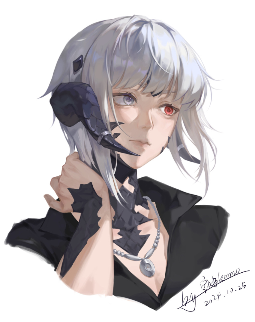 1girl, absurdres, black_shirt, collarbone, collared_shirt, cropped_shoulders, dated, expressionless