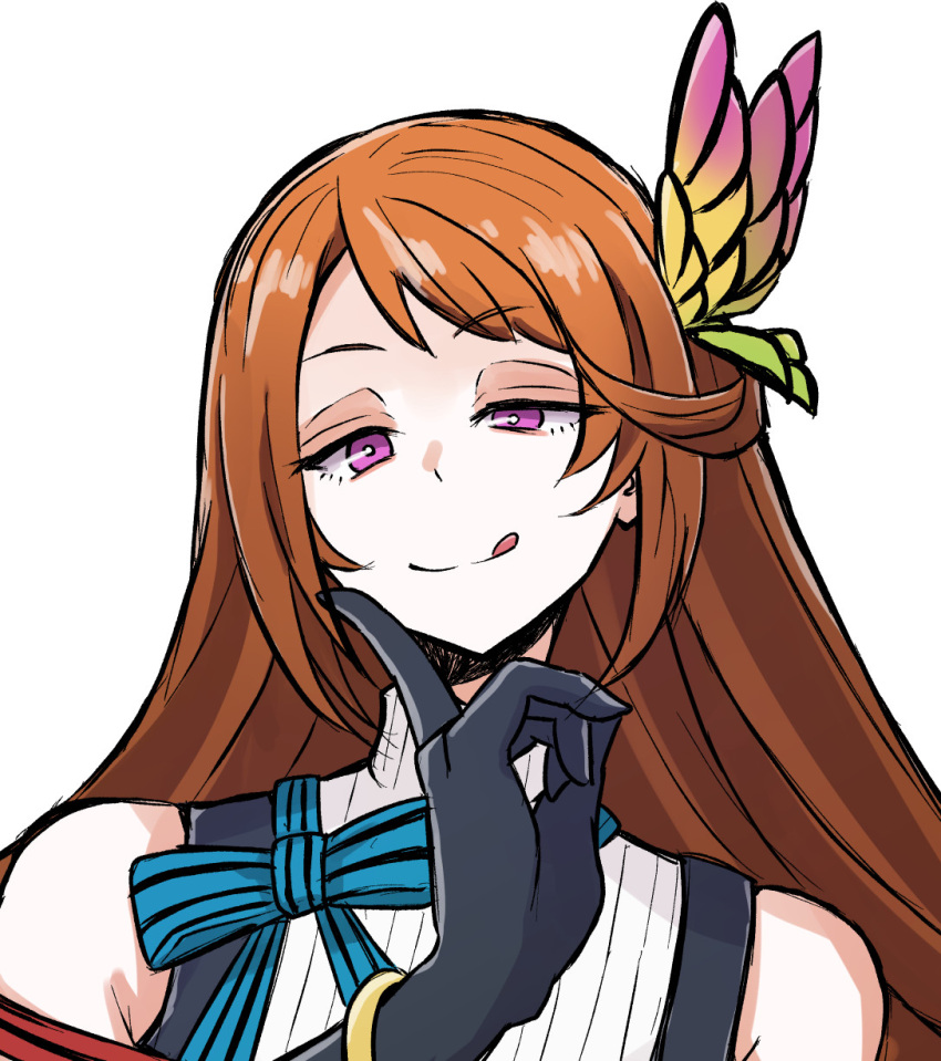 1girl, amon_higu3106, black_gloves, bow, bracelet, brown_hair, butterfly_hair_ornament, gloves