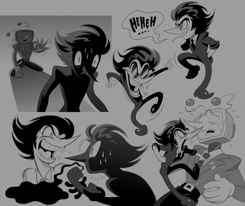 2boys, ant_tenna, black_hair, collared_shirt, commentary, crt, deltarune, gloves
