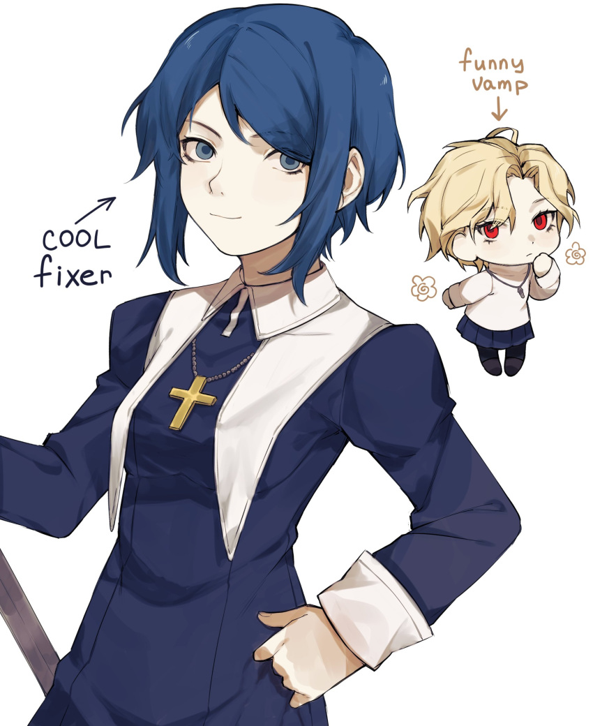 1boy, 1girl, alternate_costume, arcueid_brunestud, arcueid_brunestud_(cosplay), bari_(project_moon), blonde_hair, blue_eyes