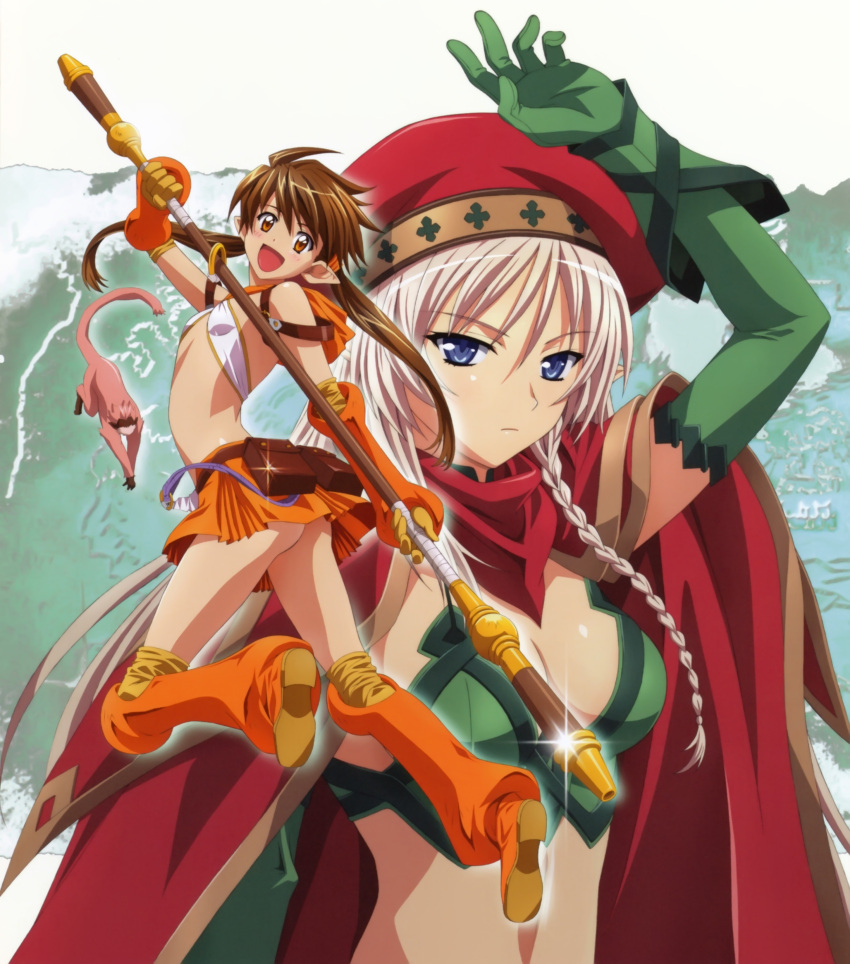 absurdres, alleyne, beret, blonde_hair, blue_eyes, blush, boots, braid