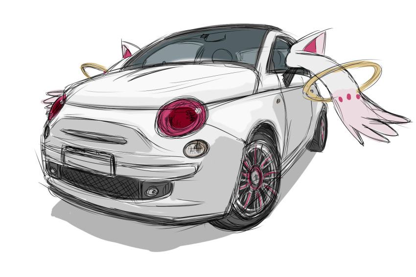 car, cosplay, fiat, fiat_500, fiat_nuova_500, kyubey, kyubey_(cosplay), mahou_shoujo_madoka_magica