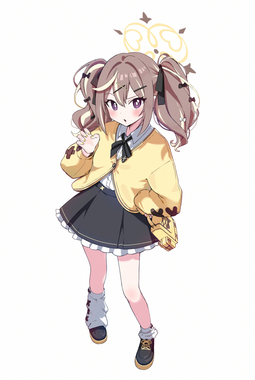 1girl, absurdres, black_shoes, black_skirt, blonde_hair, blue_archive, bright_pupils, brown_hair