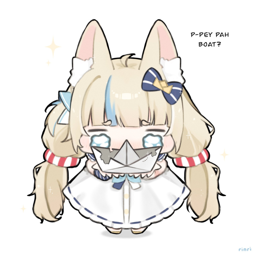 1girl, ahoge, animal_ear_fluff, animal_ears, artist_name, blonde_hair, blue_eyes, blue_hair