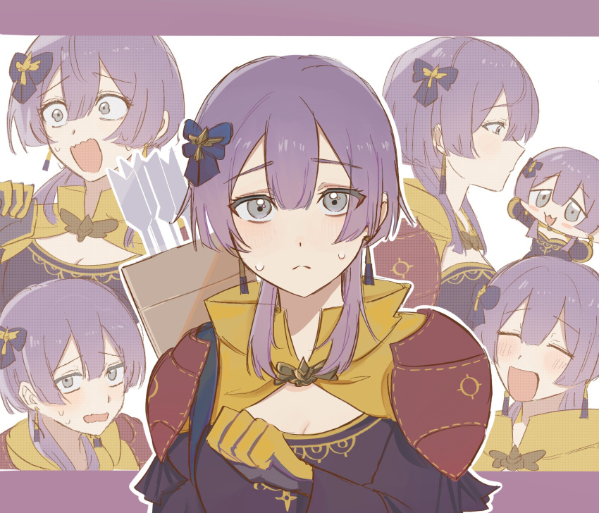 1girl, :<, :3, armor, arrow_(projectile), bernadetta_von_varley, bernadetta_von_varley_(timeskip), blush_stickers