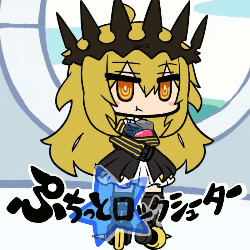 1girl, 264lino1, :t, animated, animated_gif, black_crown, black_dress, black_rock_shooter, blonde_hair, chariot_(black_rock_shooter), chibi, crown, dress, eating, food, long_hair, looping_animation, macaron, mechanical_legs, solo, wheel, wheeled_leg(s), yellow_eyes