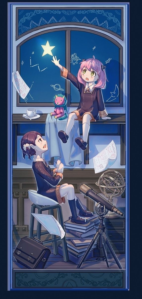 2girls, anya_(spy_x_family), becky_blackbell, book, boots, braid, briefcase, brown_eyes