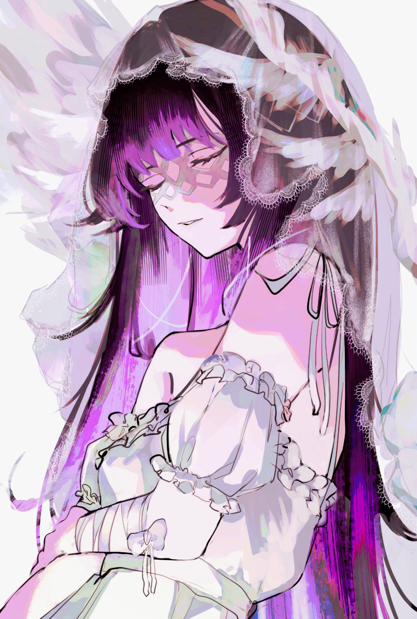1girl, absurdres, arm_at_side, arm_bow, armpit_crease, bandaged_arm, bandages, bare_shoulders