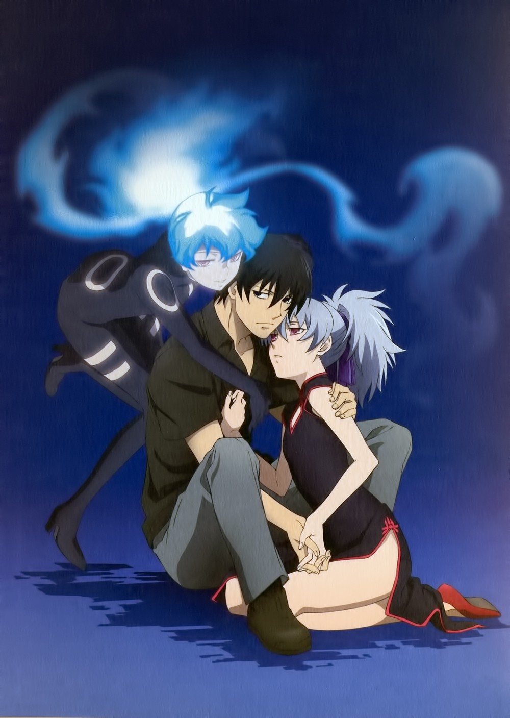 1girl, black_hair, china_dress, chinese_clothes, couple, dark_persona, darker_than_black, dual_persona
