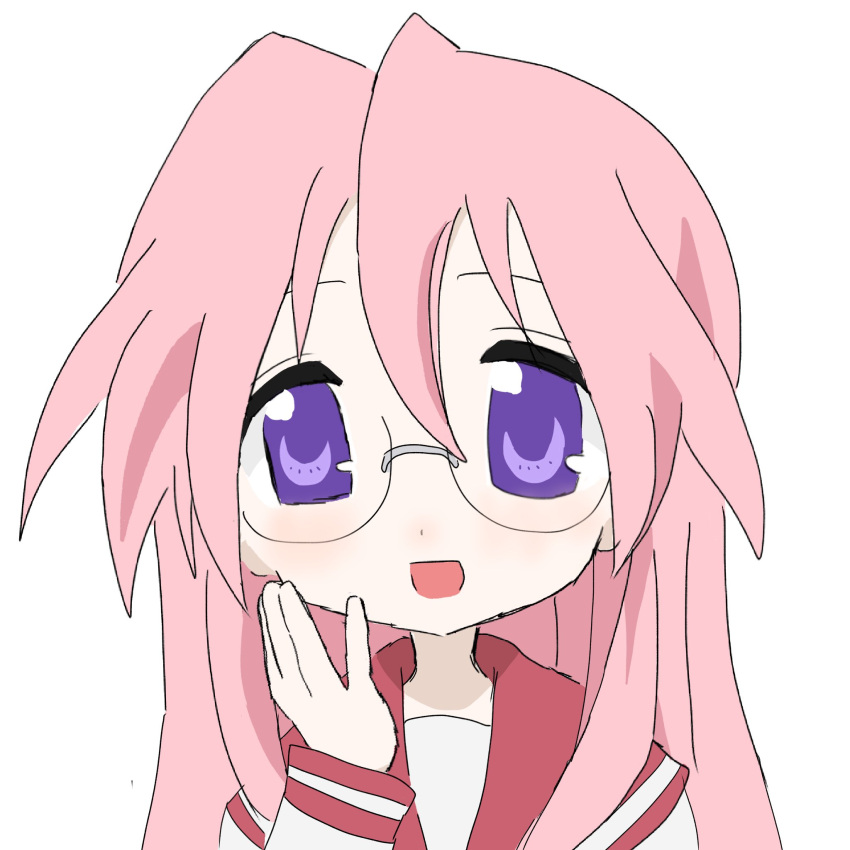 1girl, :d, blush, fevfvsce6dph1fd, glasses, hand_on_own_face, highres, long_hair
