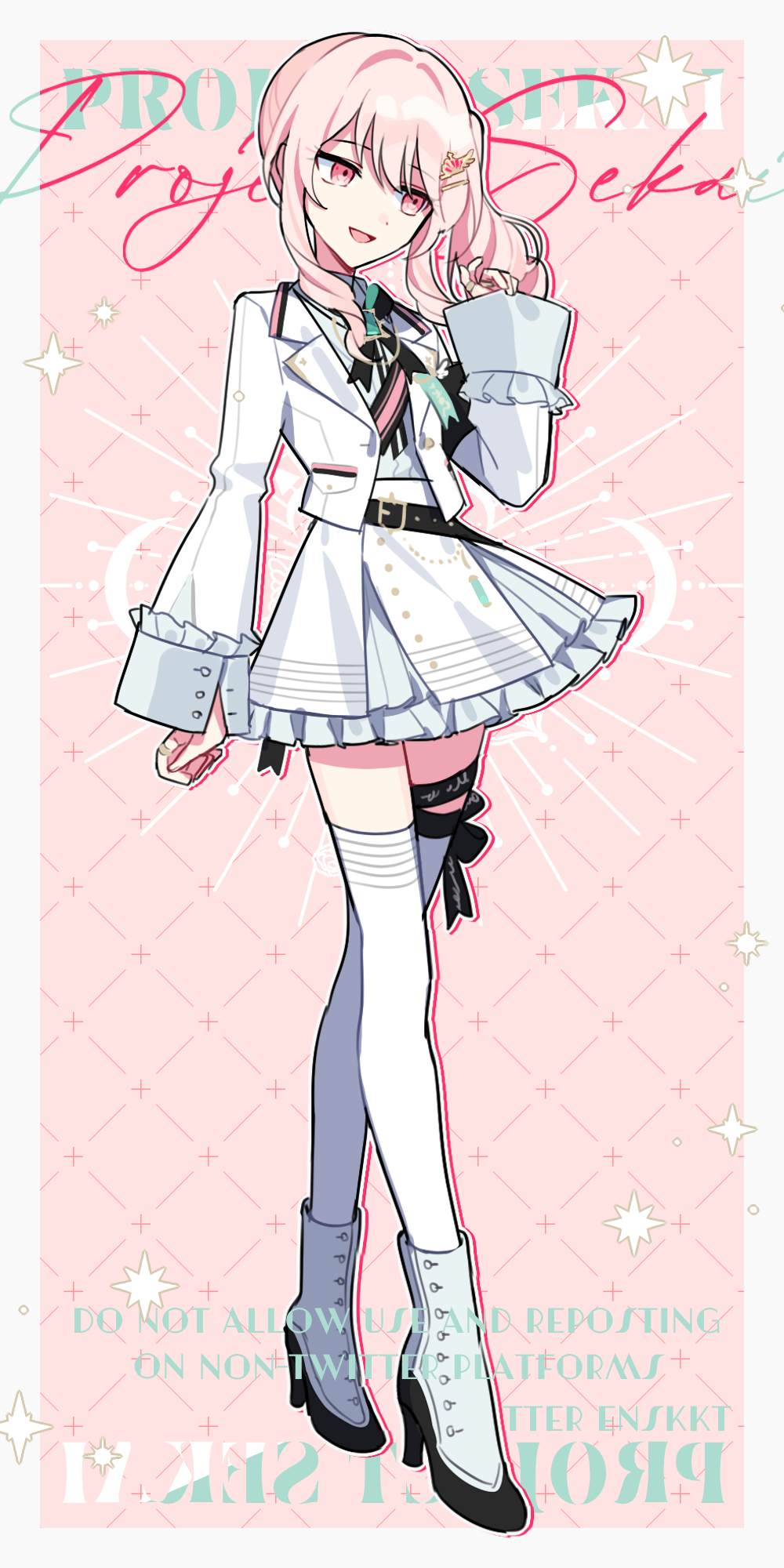 1other, akiyama_mizuki, boots, commentary_request, copyright_name, full_body, hair_ornament, hairclip