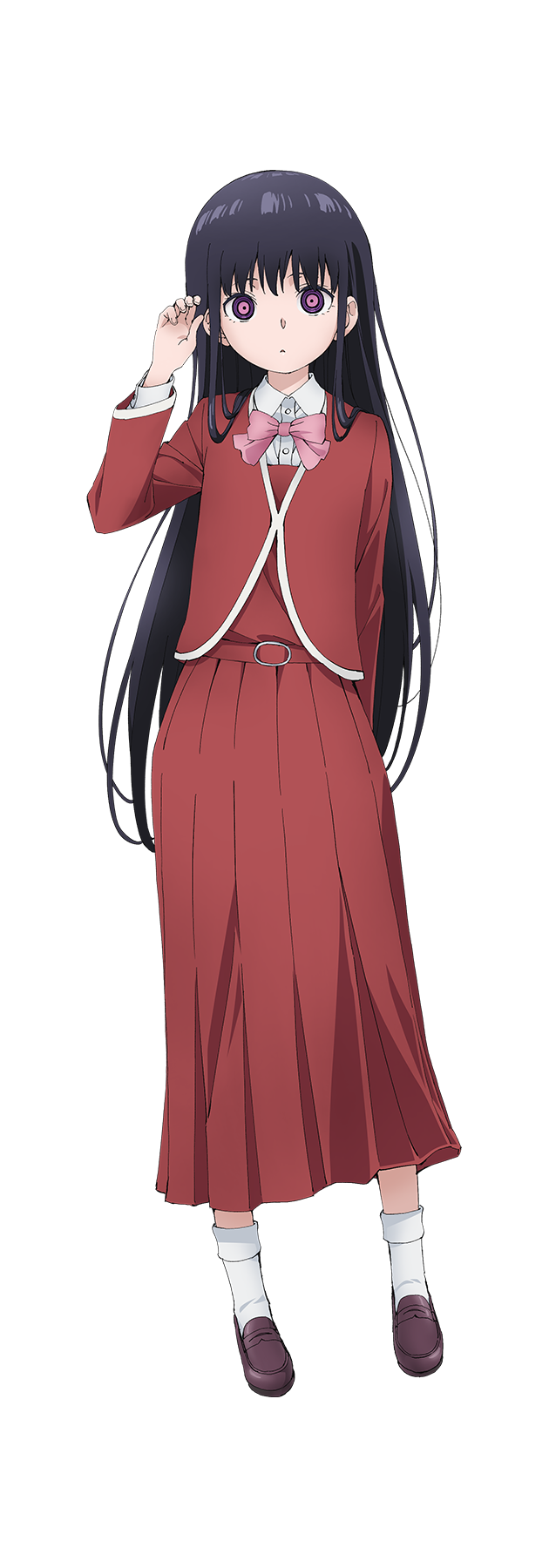 1girl, adashino_oto, anime_coloring, arm_behind_back, belt, black_hair, bow, bowtie
