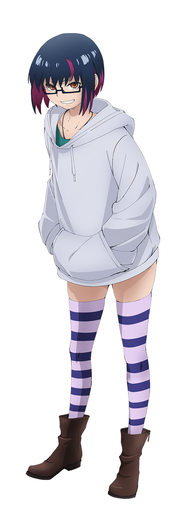 1girl, anime_coloring, blue_hair, boots, breasts, brown_boots, brown_eyes, collarbone