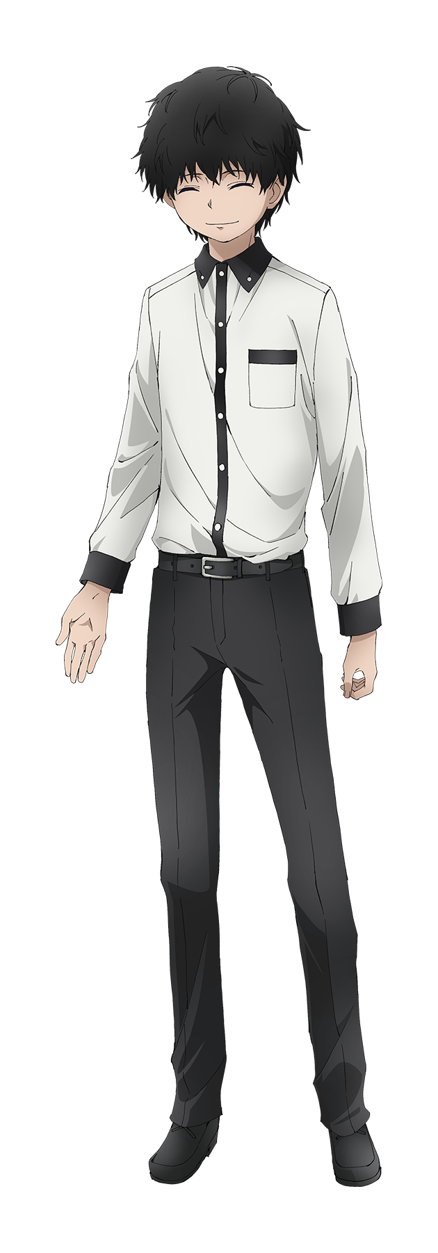 1boy, ^_^, adashino_ren, anime_coloring, belt, black_belt, black_hair, black_pants
