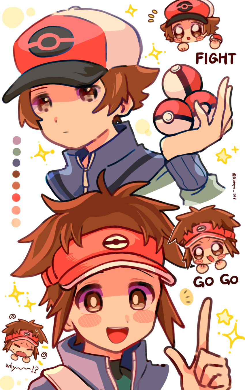 2boys, :d, absurdres, blue_jacket, blush_stickers, bright_pupils, brown_eyes, brown_hair