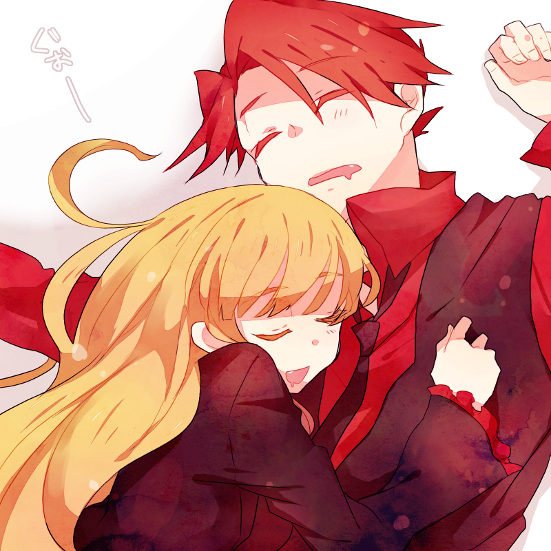 1girl, a229, bad_id, beatrice, blonde_hair, closed_eyes, couple, eyelashes