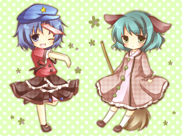 animal_ears, bad_id, beret, broom, dress, fang, geung_si, hat