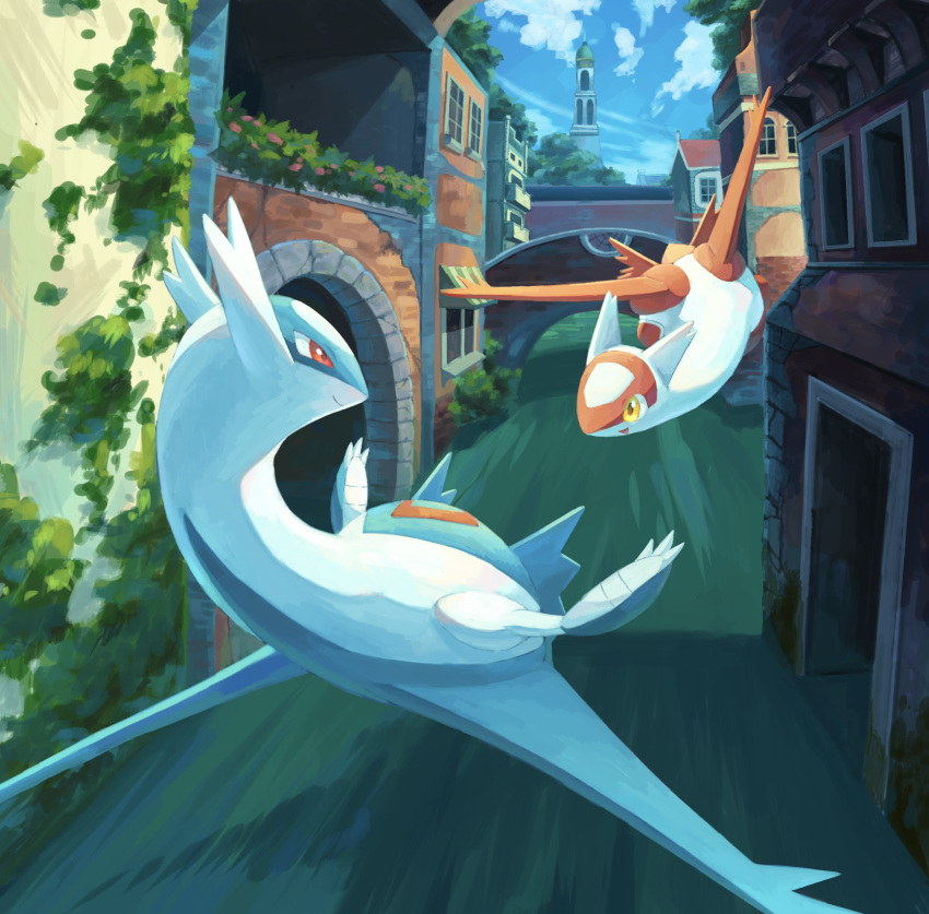 alto_mare, animal_focus, blue_sky, building, canal, claws, closed_mouth, clouds