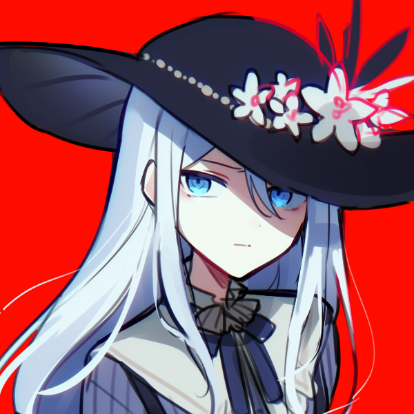1girl, black_hat, blue_eyes, commentary_request, grey_hair, hair_between_eyes, hat, immiscible_discord_(project_sekai)