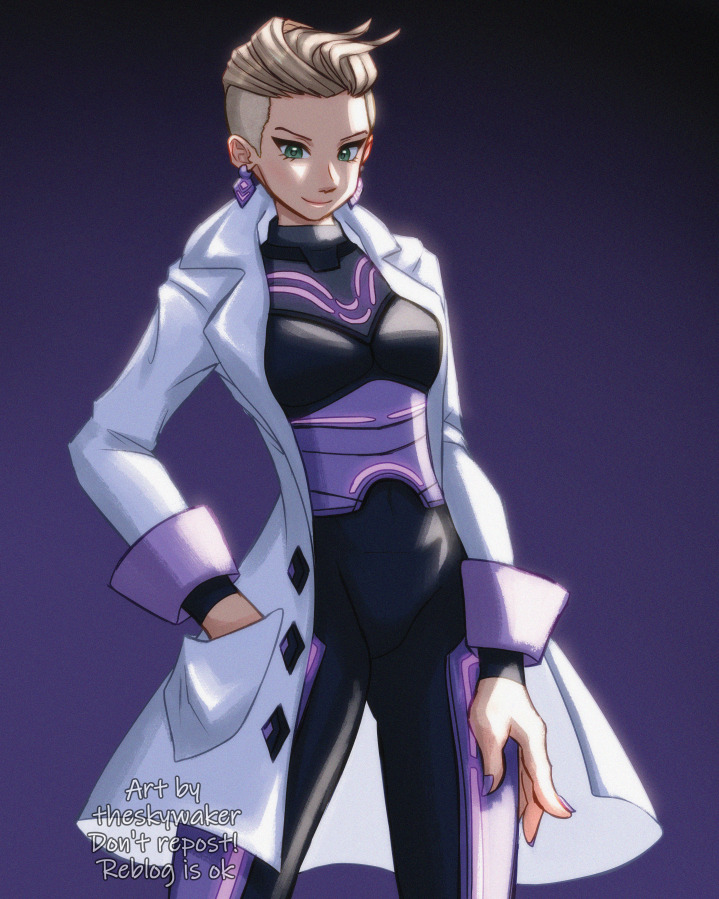 alternate_hair_length, alternate_hairstyle, artist_name, black_bodysuit, bodysuit, breasts, brown_hair, closed_mouth