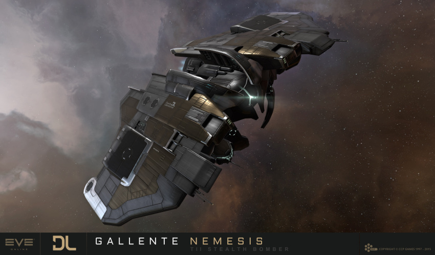 3d, absurdres, advanced_ship_(eve_online), attack_ship_(eve_online), brown_background, commentary, company_logo, company_name