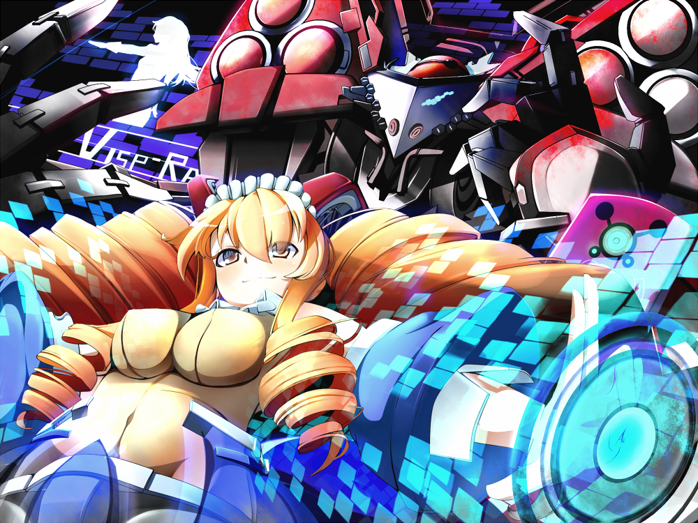 drill_hair, erect_nipples, maid_headdress, marguerite_leeds, mecha, momiji_oroshi, original, solo