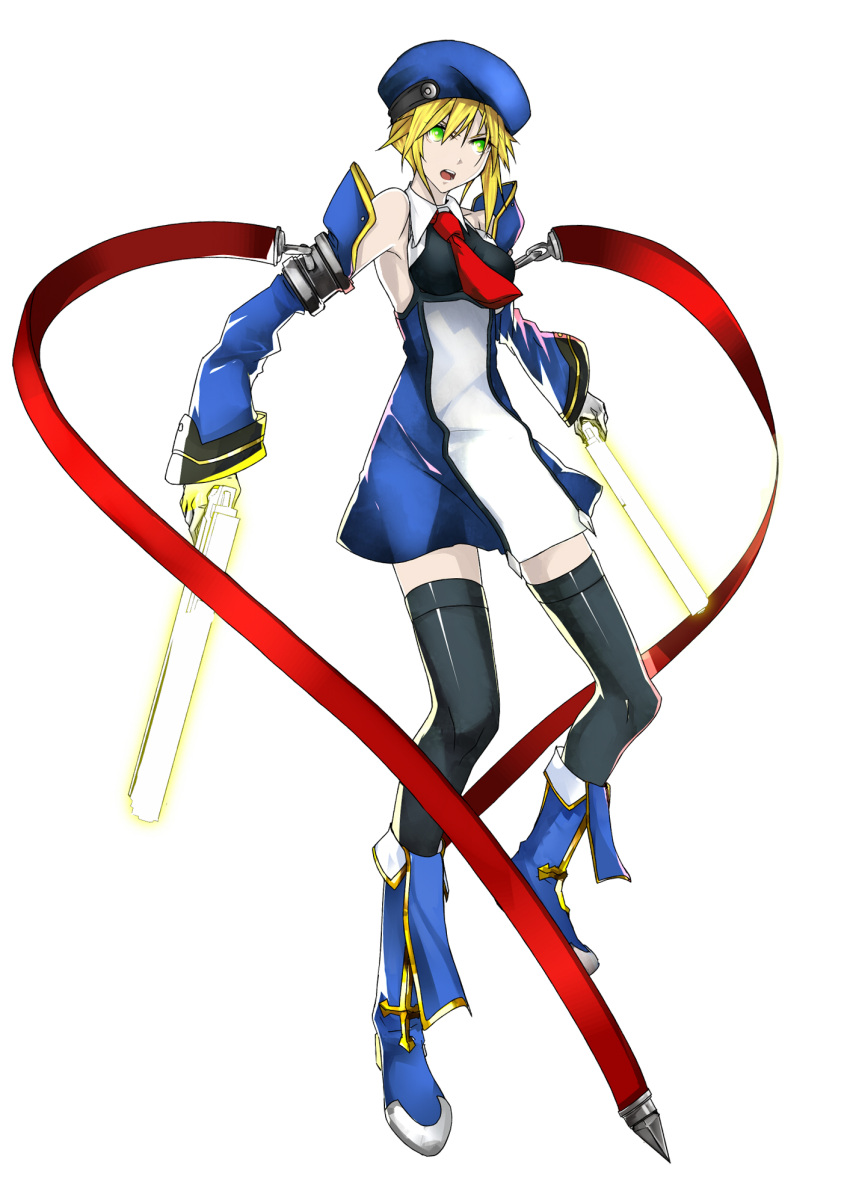 beret, blazblue, bolverk, detached_sleeves, dual_wielding, gun, handgun, hat