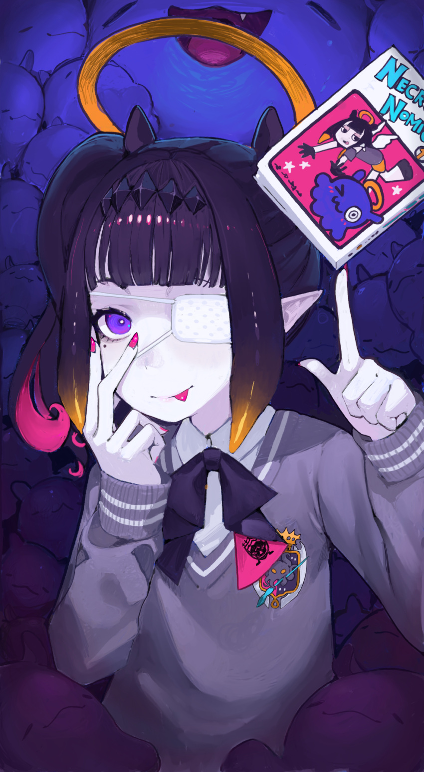 1girl, eyepatch, gradient_hair, halo, highres, hololive, hololive_english, mirumiruchan