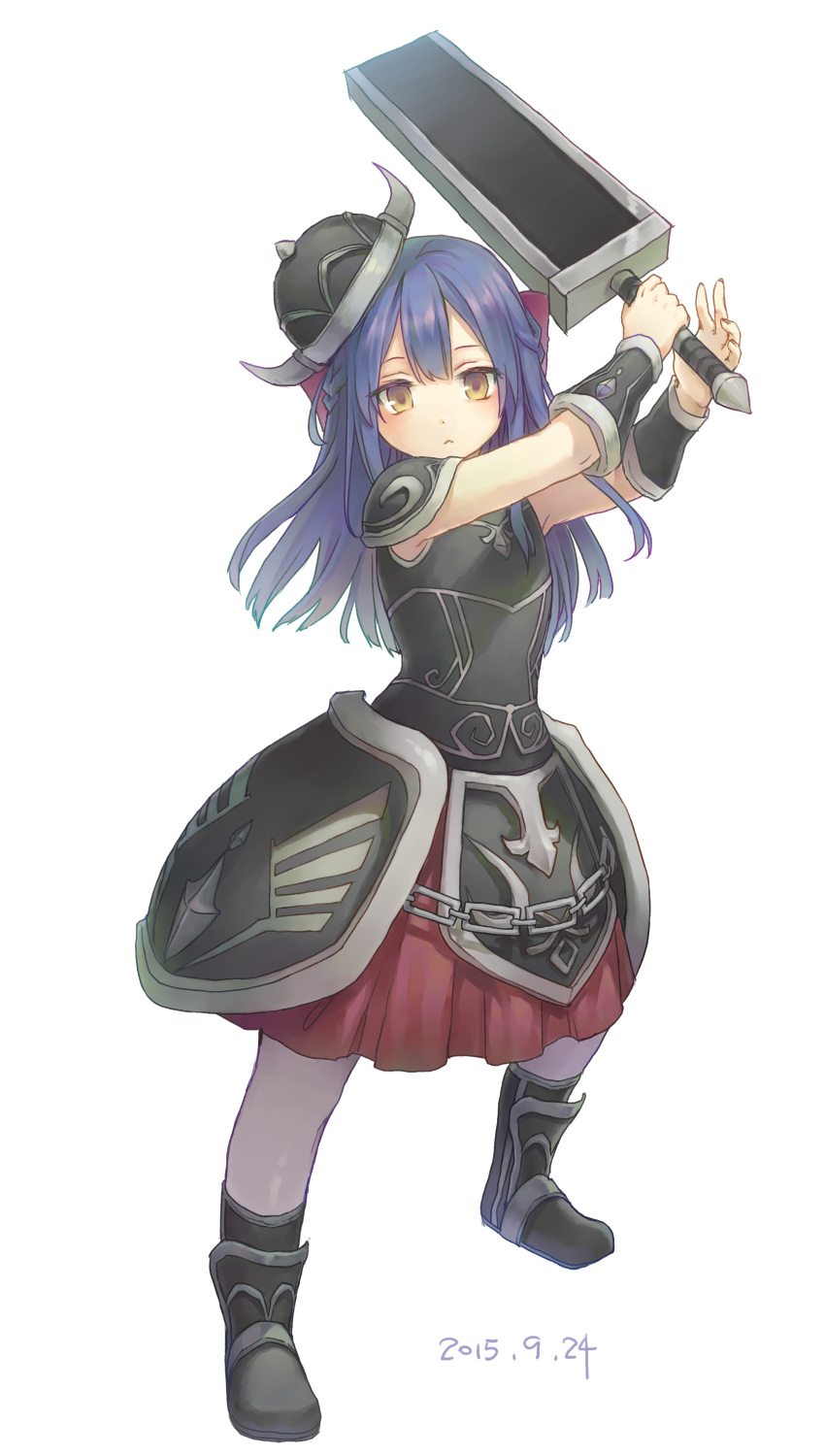 1girl, absurdres, arm_guards, armor, armored_boots, armored_skirt, avenger_alma, black_armor