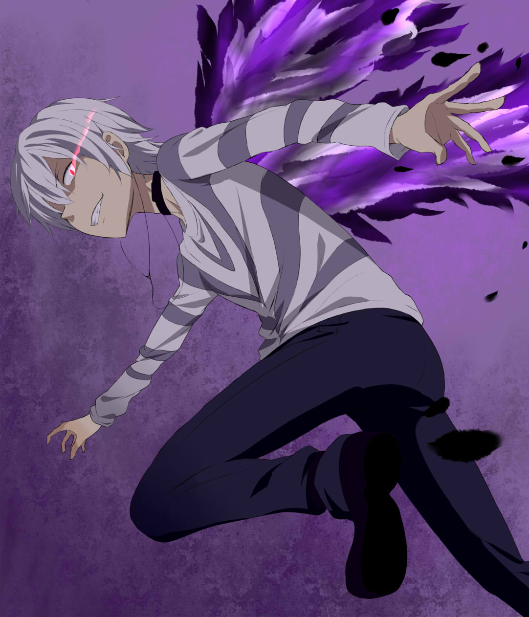 1boy, accelerator_(toaru_majutsu_no_index), albino, ankle_belt, awakening_(toaru), black_choker, black_shoes, choker