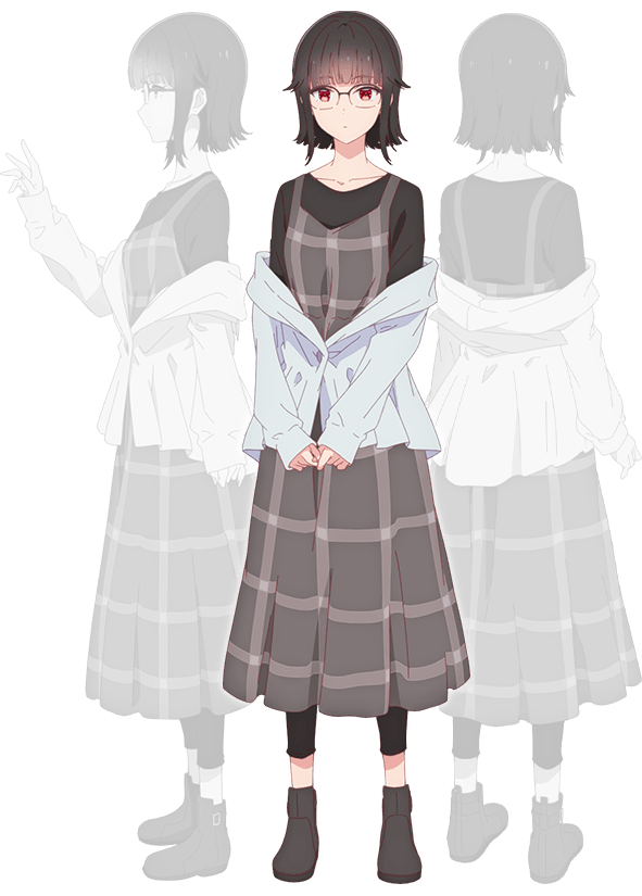 3girls, anime_coloring, back, black_hair, black_pants, black_shirt, boots, breasts