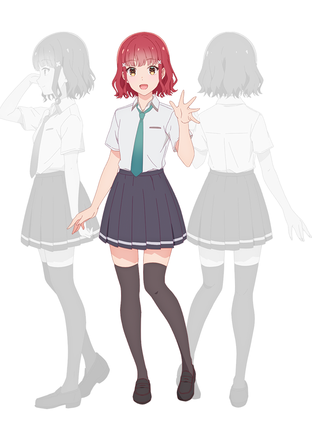 3girls, anime_coloring, back, black_shoes, black_thighhighs, breasts, brown_eyes, collared_shirt