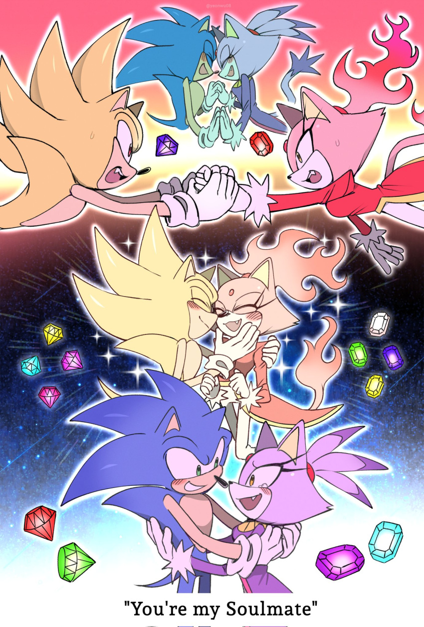 1boy, 1girl, animal_ears, blaze_the_cat, blush, burning, burning_blaze, cat_ears
