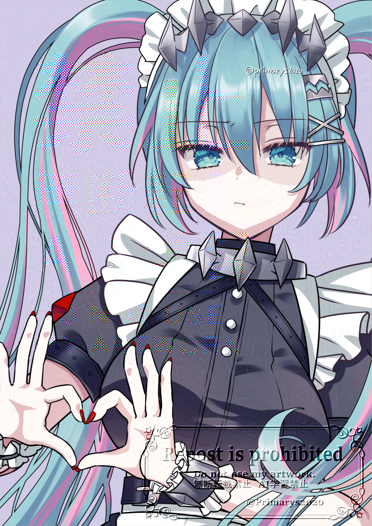 1girl, alternate_costume, apron, black_dress, closed_mouth, cosplay, dress, ellen_joe