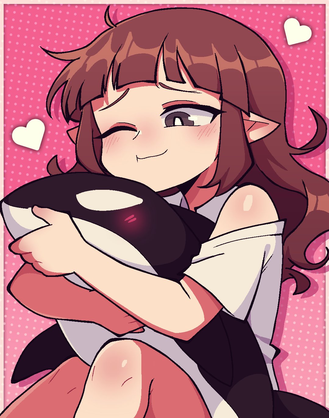 488tk, blush, brown_hair, character_doll, doll, funamusea, grey_eyes, heart