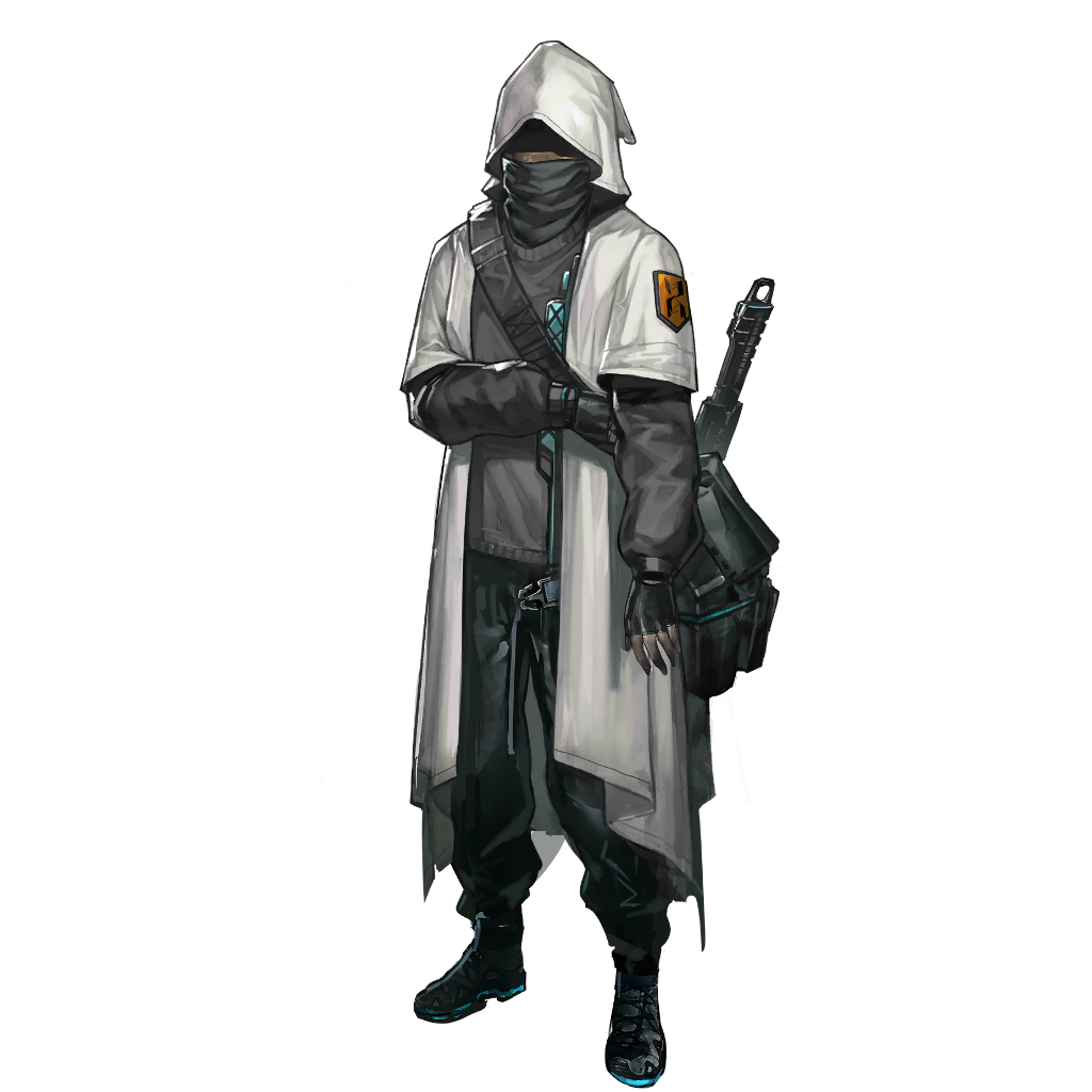 1boy, arknights, bag, bandana, bandana_around_neck, cloak, covered_face, fingerless_gloves