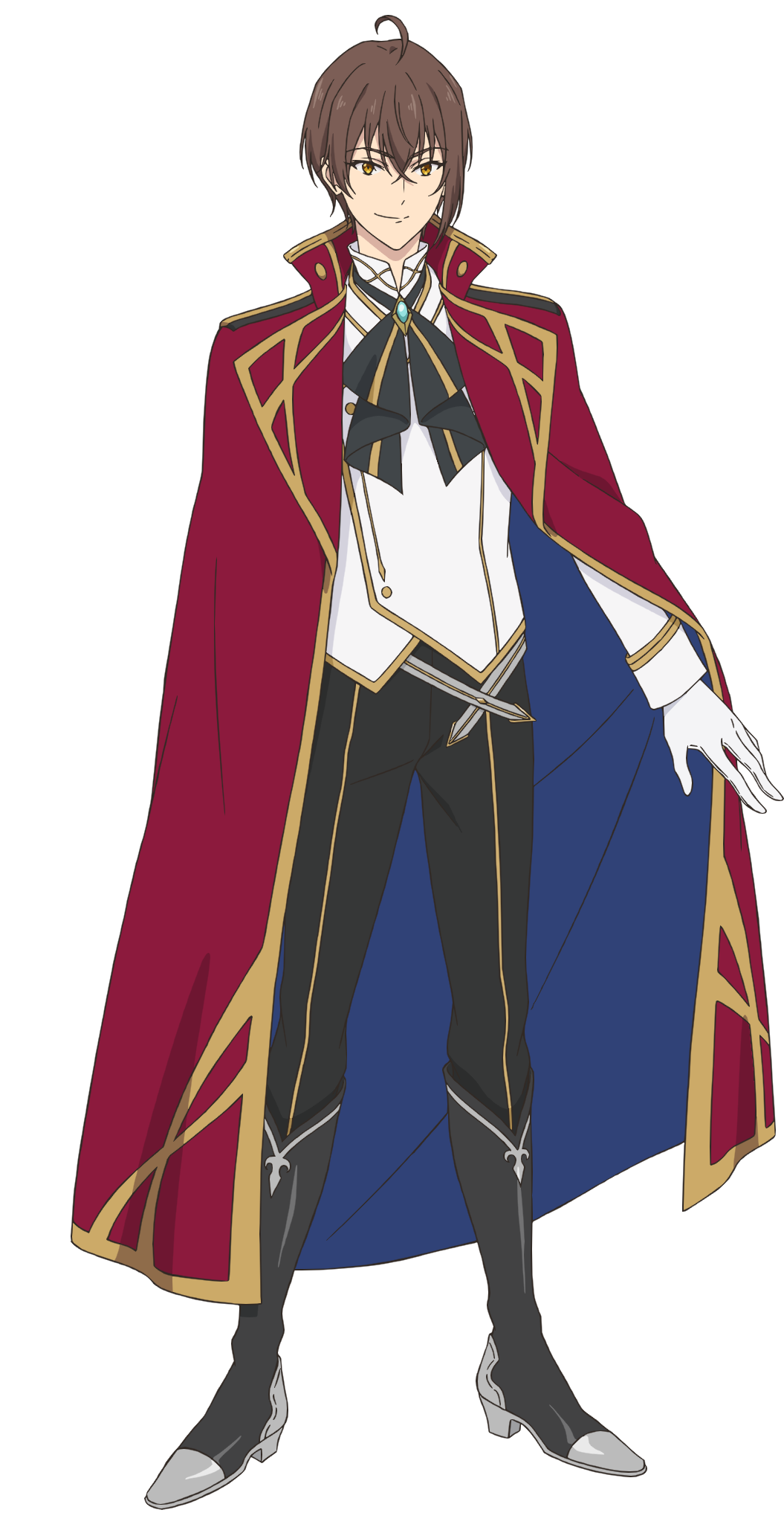 1boy, ahoge, anime_coloring, ascot, belt, black_ascot, black_boots, black_pants