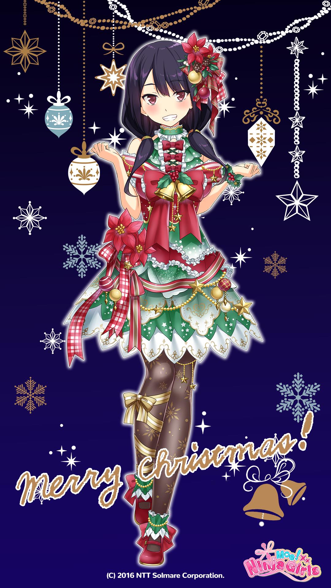 1girl, bare_shoulders, christmas, christmas_ornaments, copyright_name, copyright_notice, dress, full_body