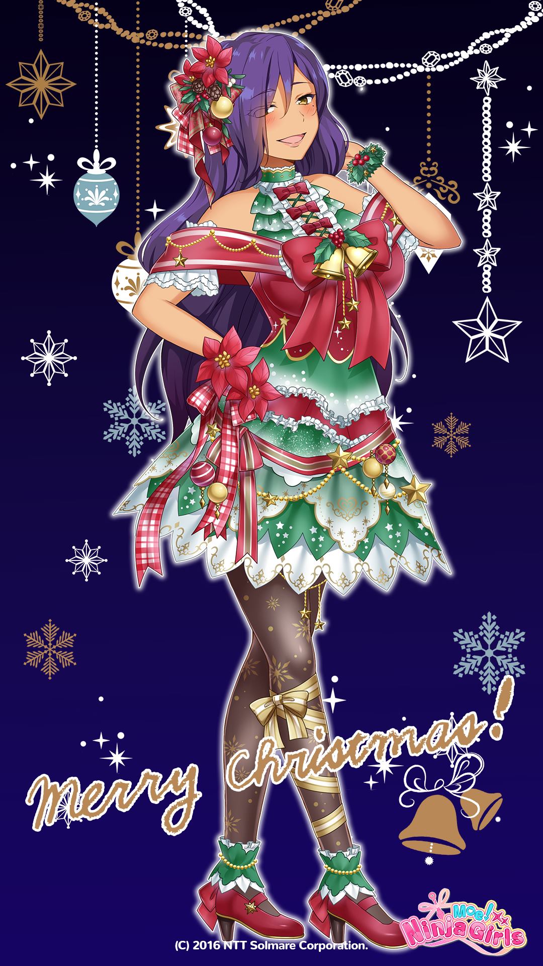 1girl, bare_shoulders, christmas_dress, company_name, cooyright_notice, copyright_name, dark-skinned_female, dark_skin