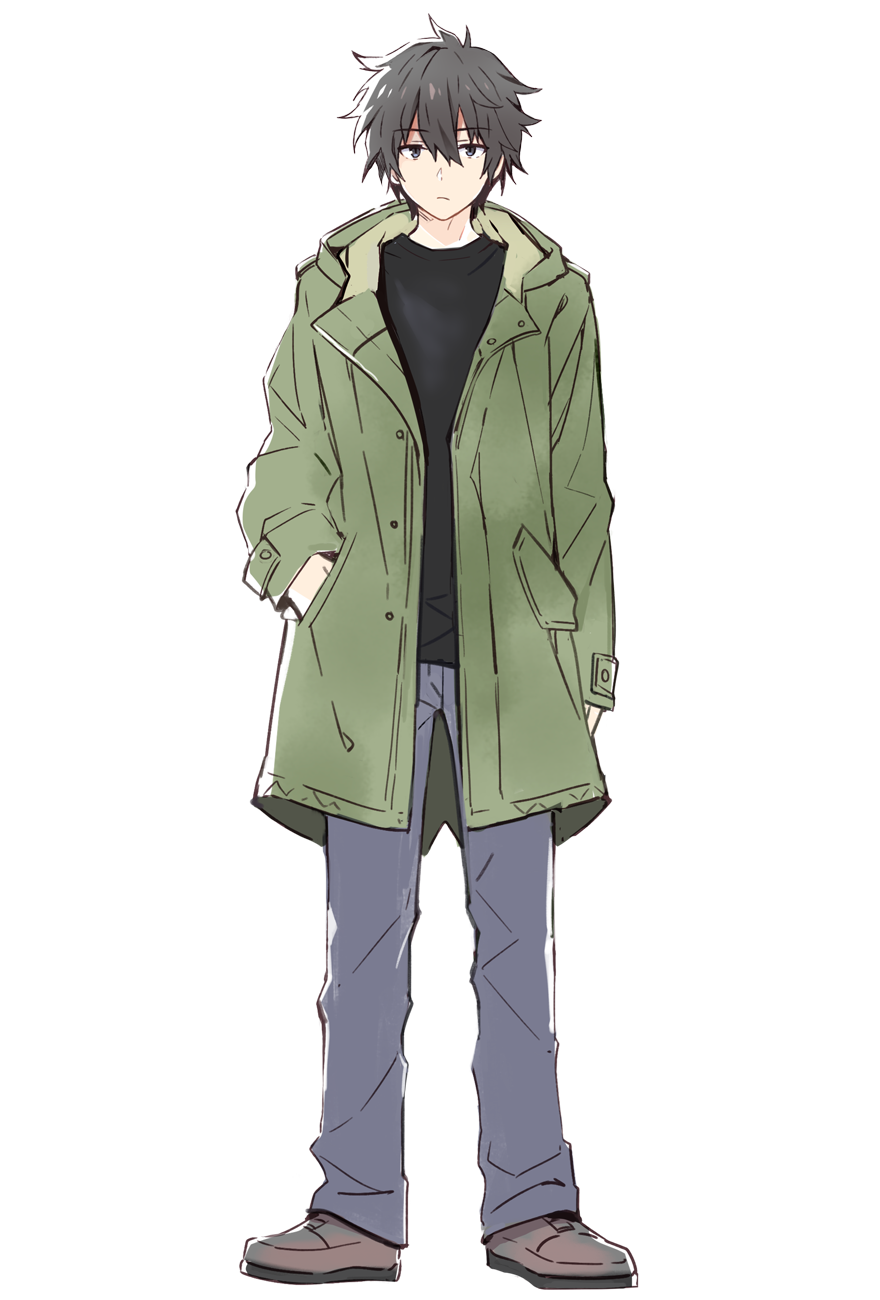 1boy, black_hair, black_shirt, blue_pants, boots, brown_boots, closed_mouth, engage_kiss