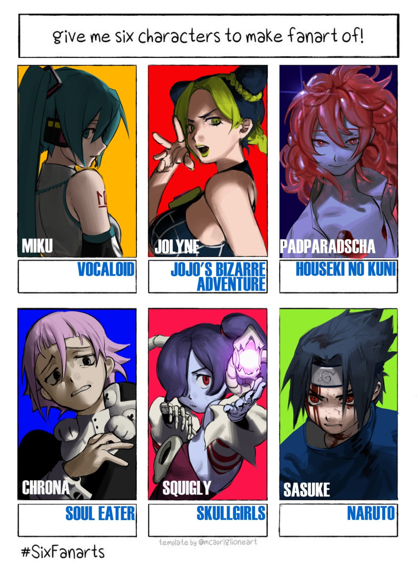 1boy, 2others, 3girls, androgynous, aqua_eyes, aqua_hair, black_sleeves, blood