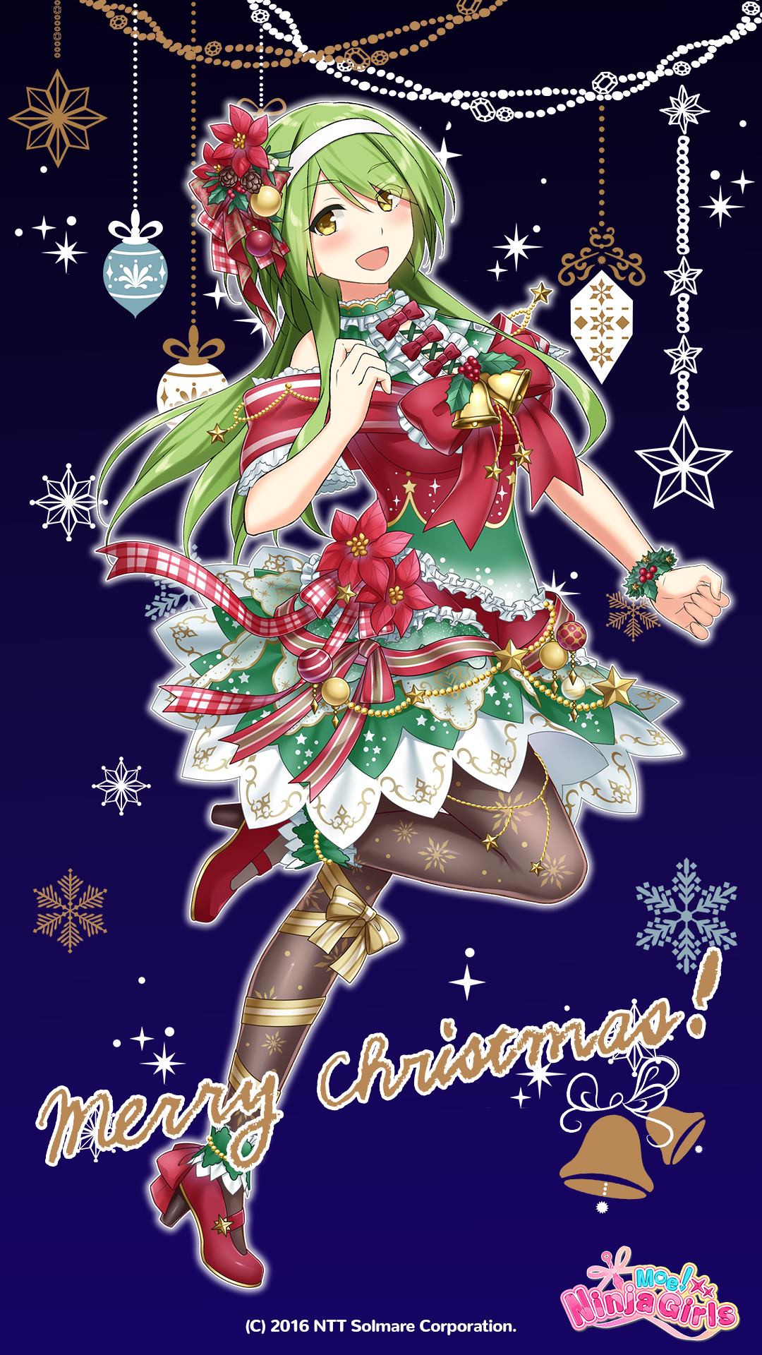 1girl, blush, christmas, christmas_ornaments, christmas_tree_costume, company_name, copyright_notice, dress