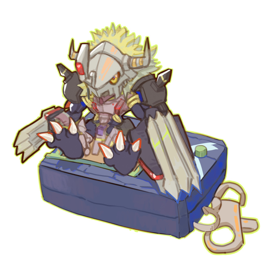 765_nanami, absurdres, armor, black_armor, blackwargreymon, blackwargreymon_x-antibody, blonde_hair, claw_(weapon)