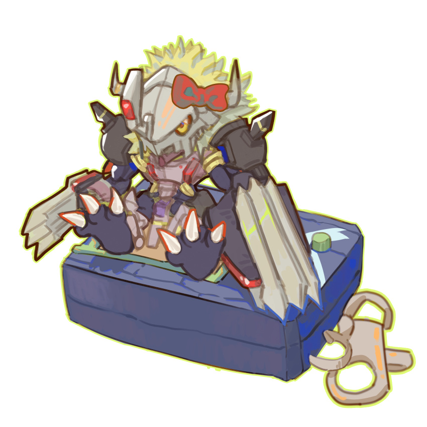 765_nanami, absurdres, armor, black_armor, blackwargreymon, blackwargreymon_x-antibody, blonde_hair, claw_(weapon)