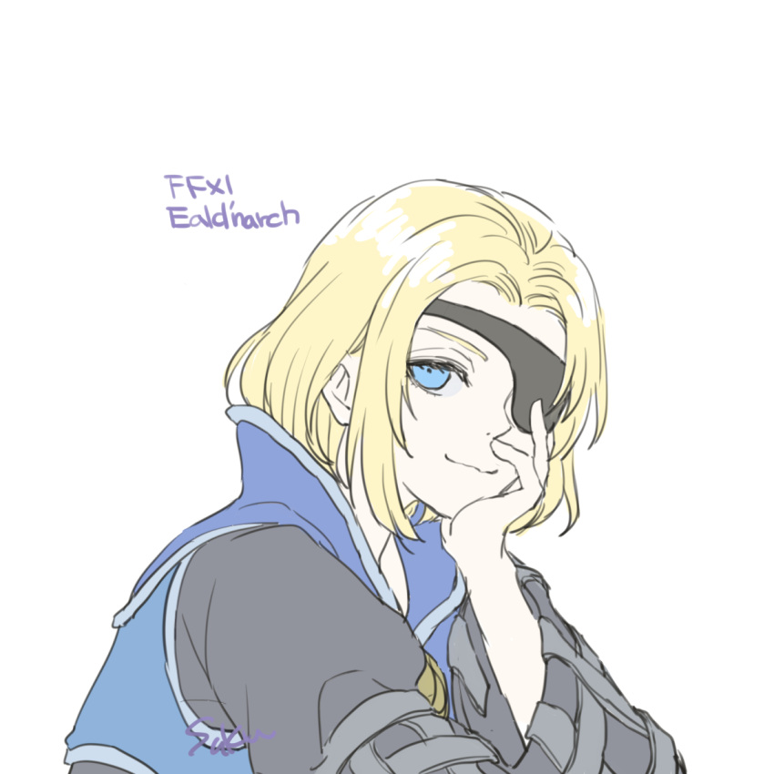 1boy, artist_name, blonde_hair, blue_eyes, character_name, copyright_name, eald'narche, eyepatch